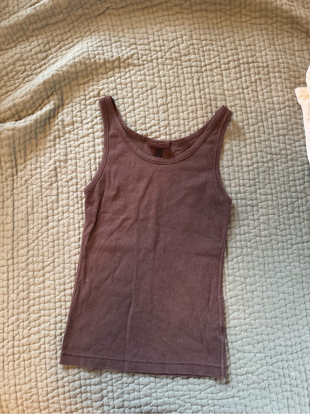 Ribbed Scoop Neck Cotton Tank Top - Brown